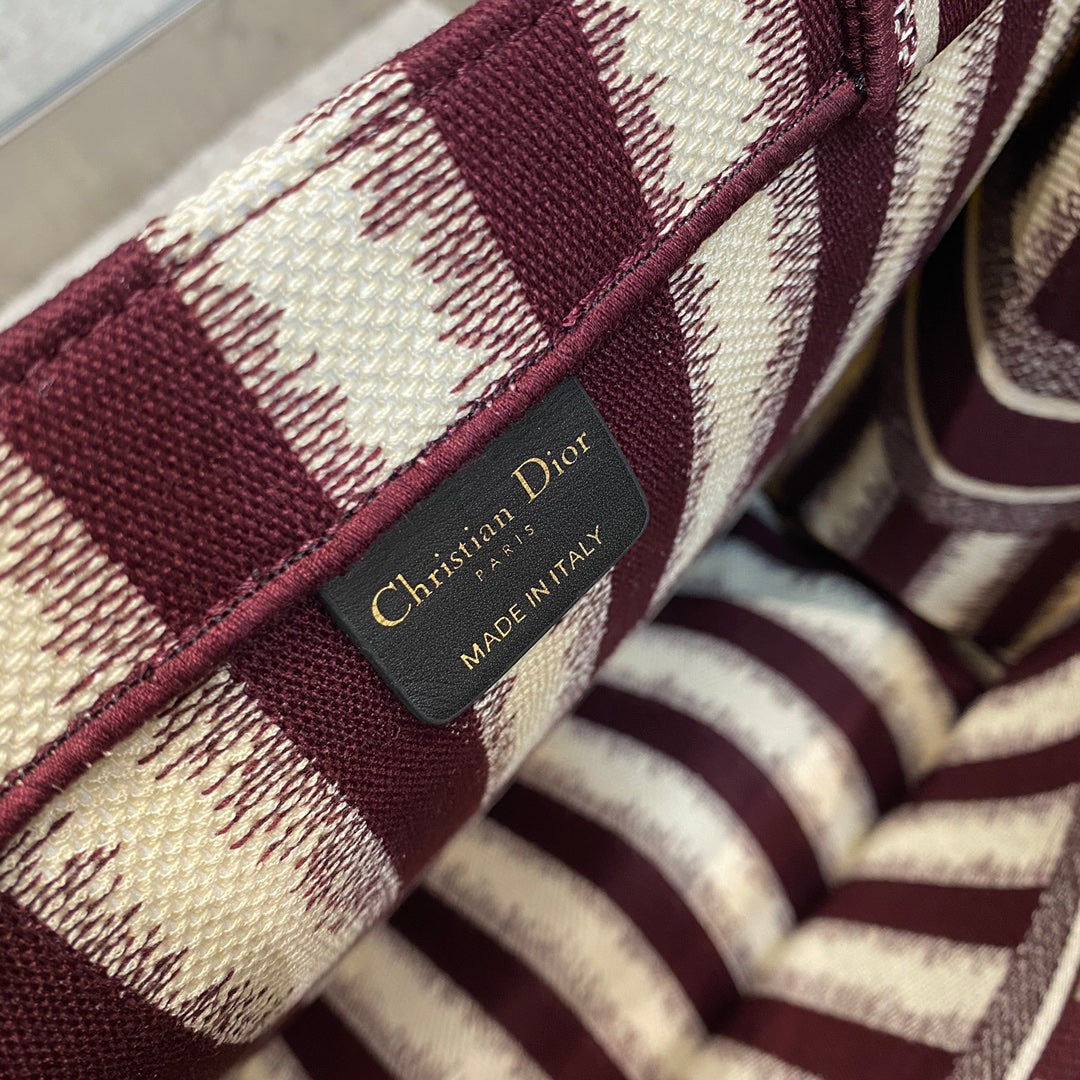 Dior Book Tote-大號41.5cm-酒紅色條紋