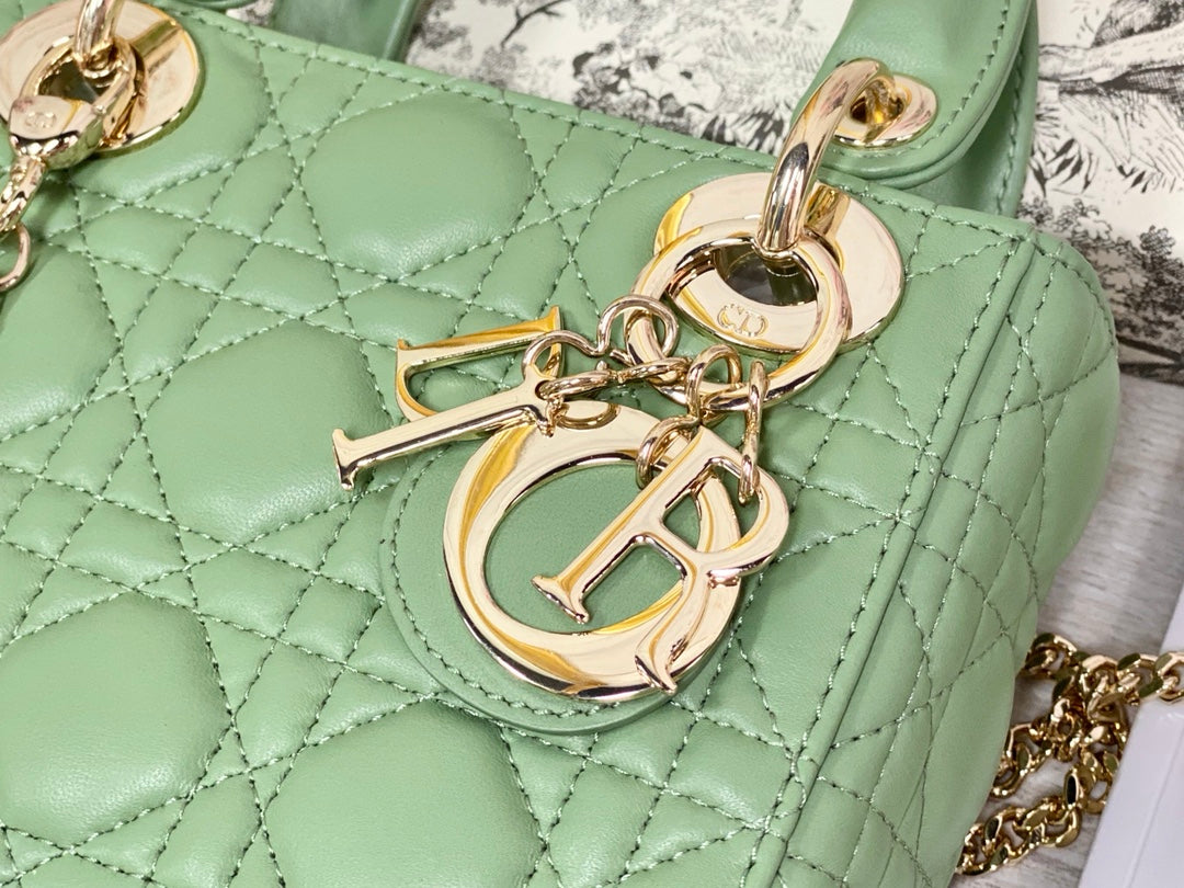 Dior-Mini Lady Dior手袋-三格黛妃-17cm-牛油果綠金扣