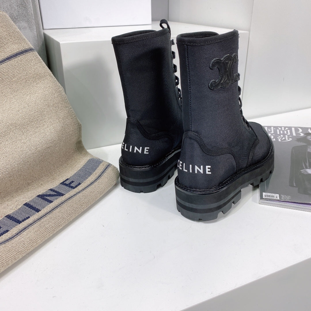 Celine鞋-Celine 高筒厚底 帆布馬丁靴