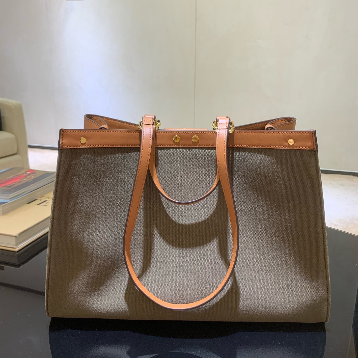 芬F家-PEEKABOO-TOTE-綠色帆布手提