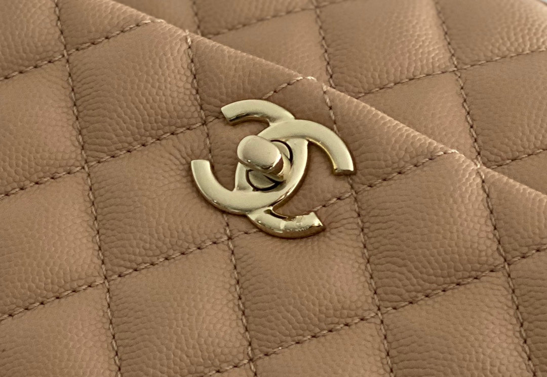 Chanel coco handle CF 小號-杏色牛皮-香檳金扣