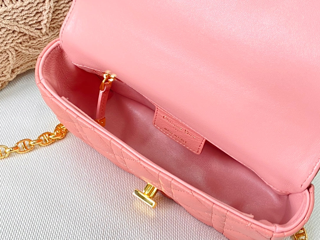 Dior Caro 小號20cm-粉色小牛皮