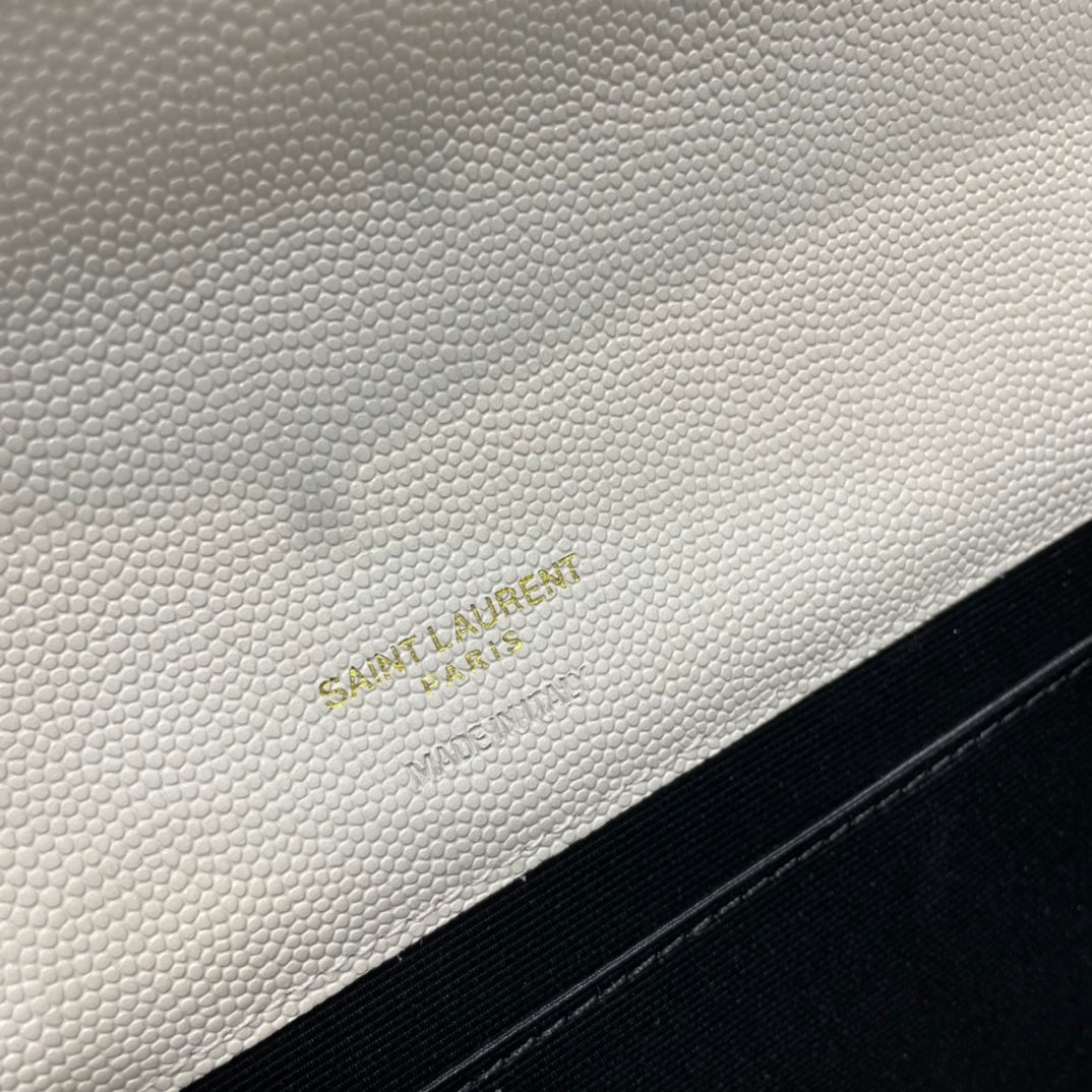 YSL_魚子醬手拿包-白色金扣