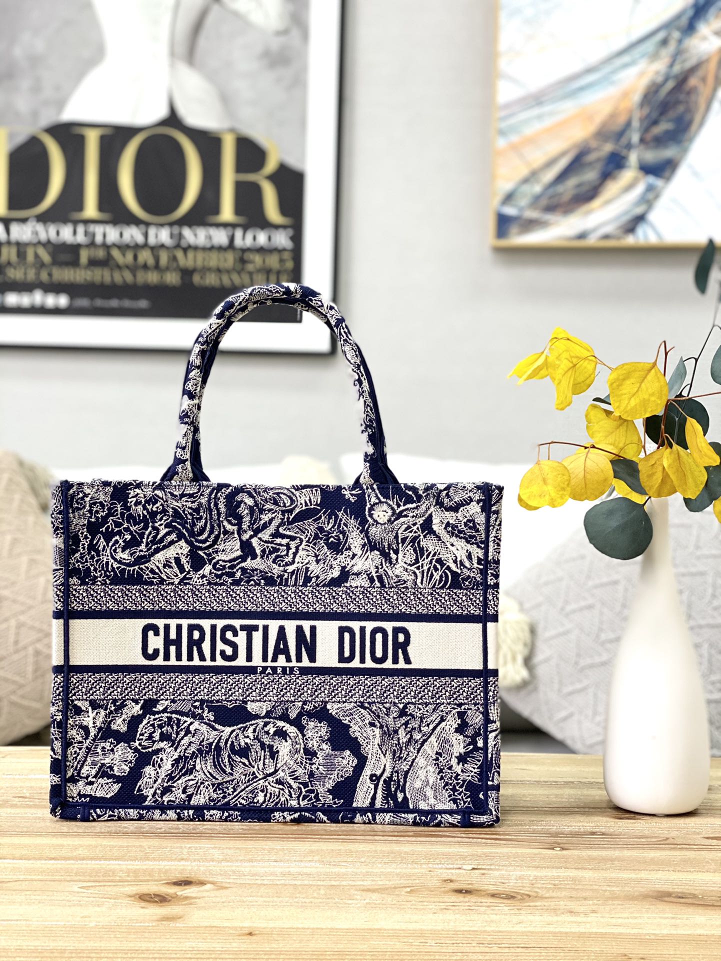 Dior Book Tote-小號36.5cm-深藍老虎