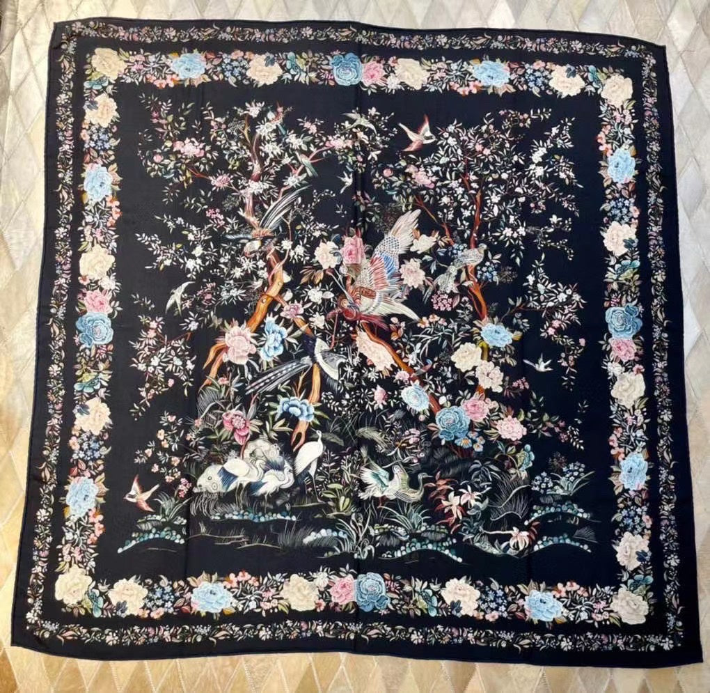迪D家-茹伊叢手繪絲絨方巾 110*110 cm