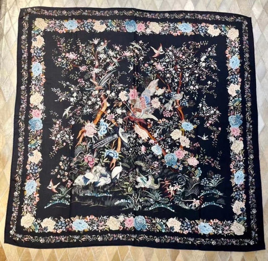 迪D家-茹伊叢手繪絲絨方巾 110*110 cm