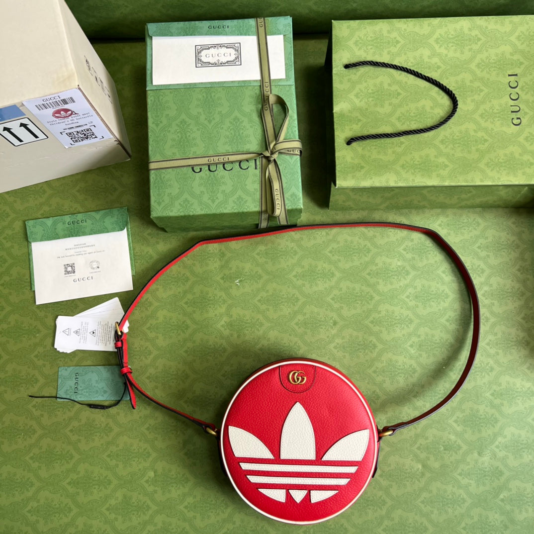 古G家- adidasxGucci聯名系列 肩背包 22x22x7cm 紅色拼