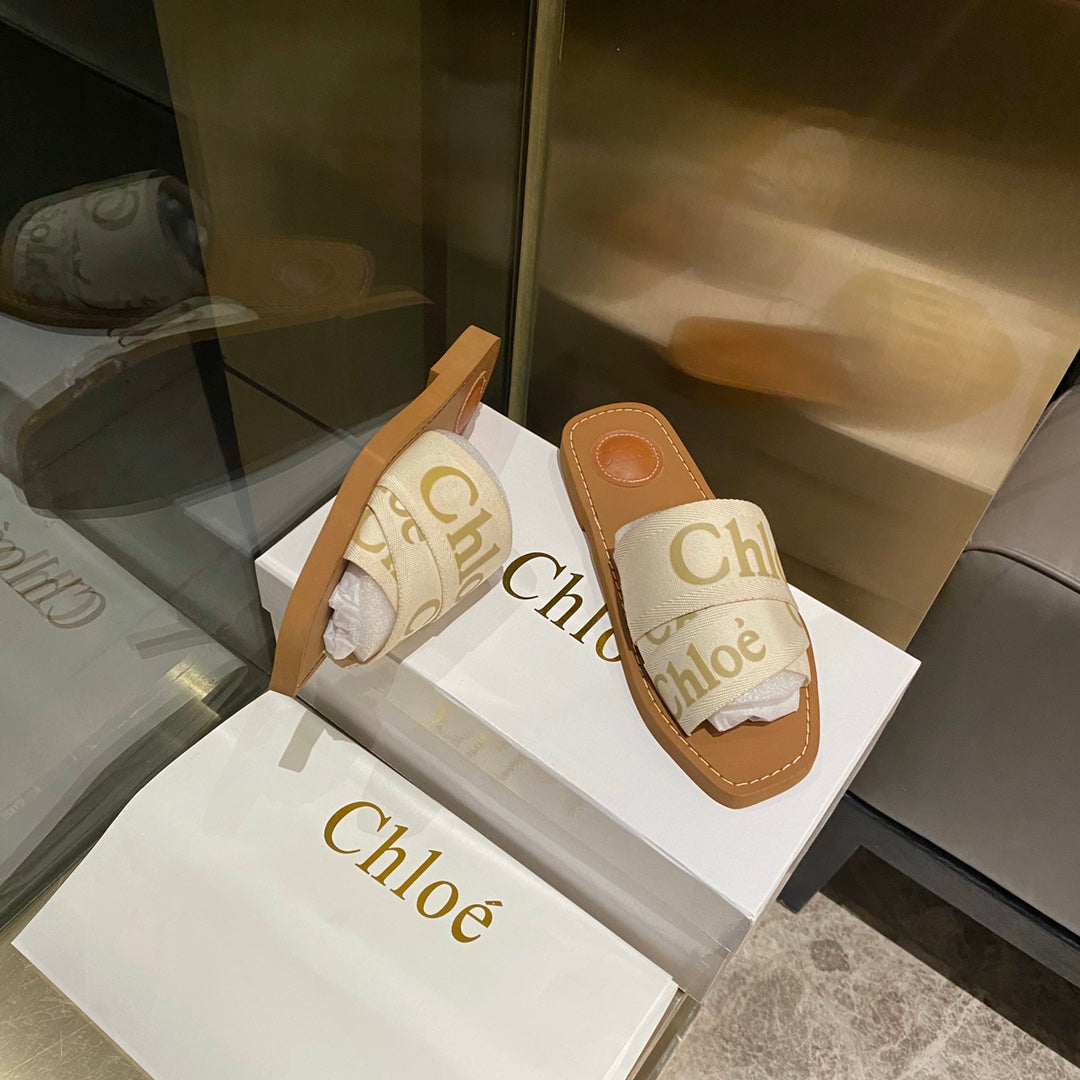 Chloe鞋-Chloe Woody Logo 拖鞋 白字