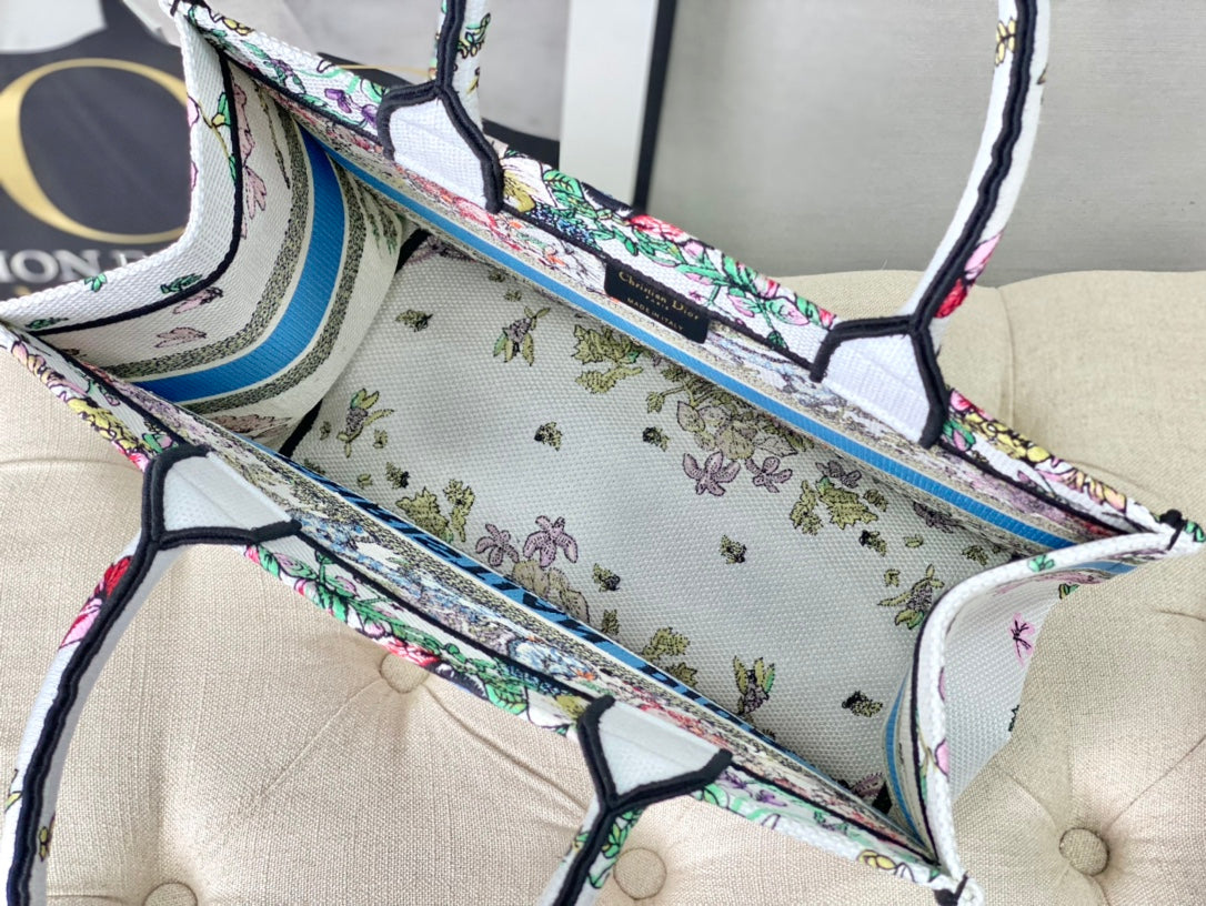 迪D家 Book Tote-中號36.5cm-白花