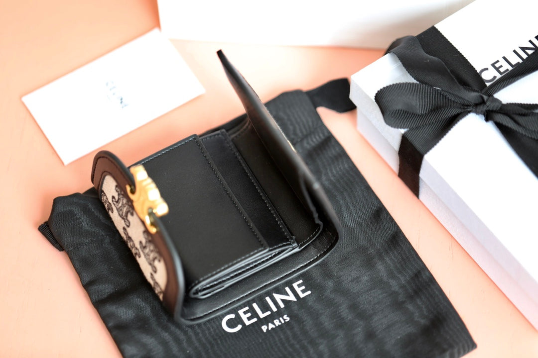 Celine 小號TRIOMPHE刺繡織物錢包-黑色
