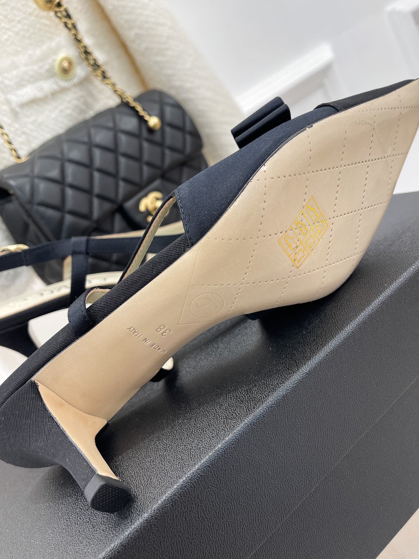 小香家-2023春夏新款 中古蝴蝶結高跟涼鞋 5cm 黑色