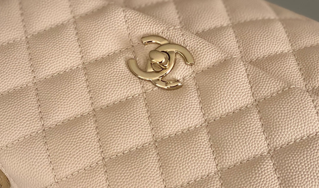 Chanel coco handle CF 小號-米白色牛皮-香檳金扣