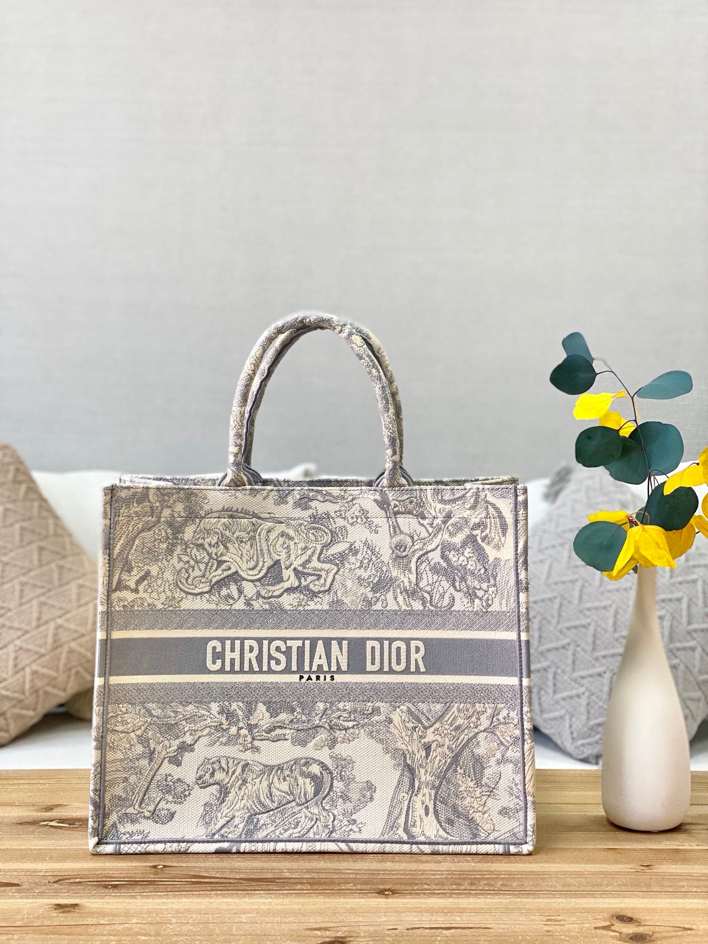 Dior Book Tote-大號41.5cm-刺繡灰老虎