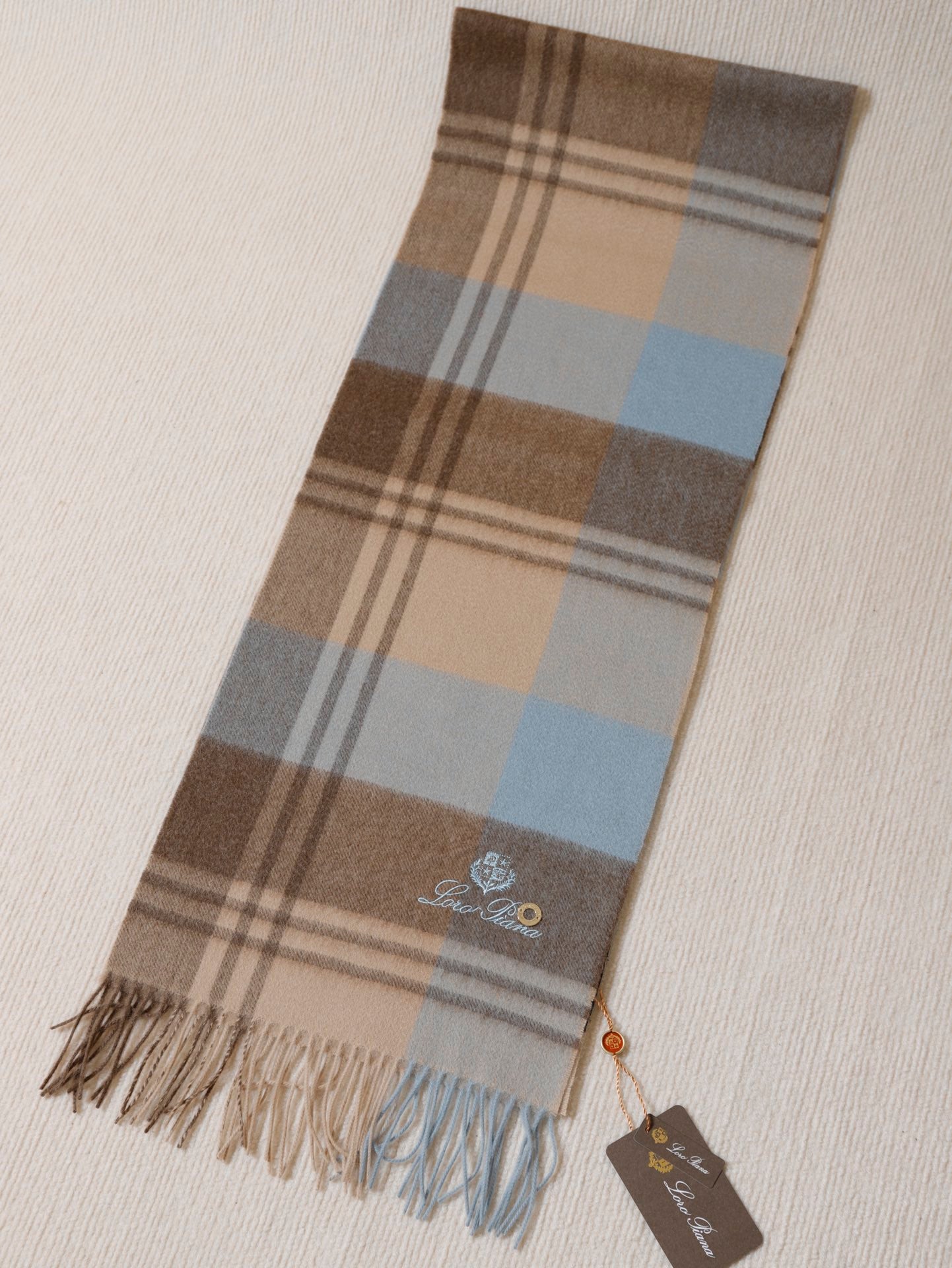 L-Piana 經典水波紋拼色羊絨圍巾-100%頂級羊絨 180*30cm