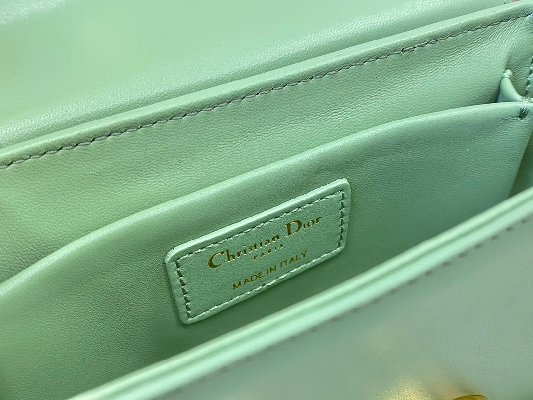 Dior 蒙田 Mini Box-平紋牛皮-金扣-17.5cm-薄荷綠