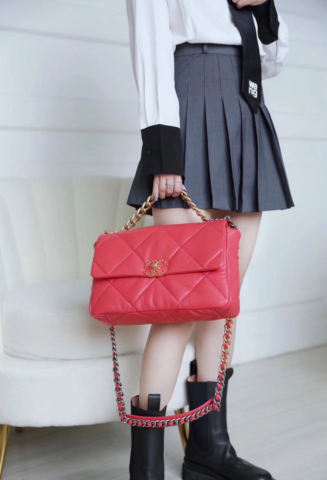 Chanel 19Bag-中號珊瑚紅