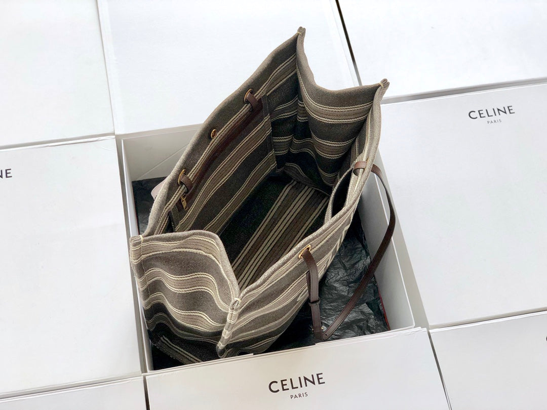 Celine 條紋提花和小牛皮正方形手袋