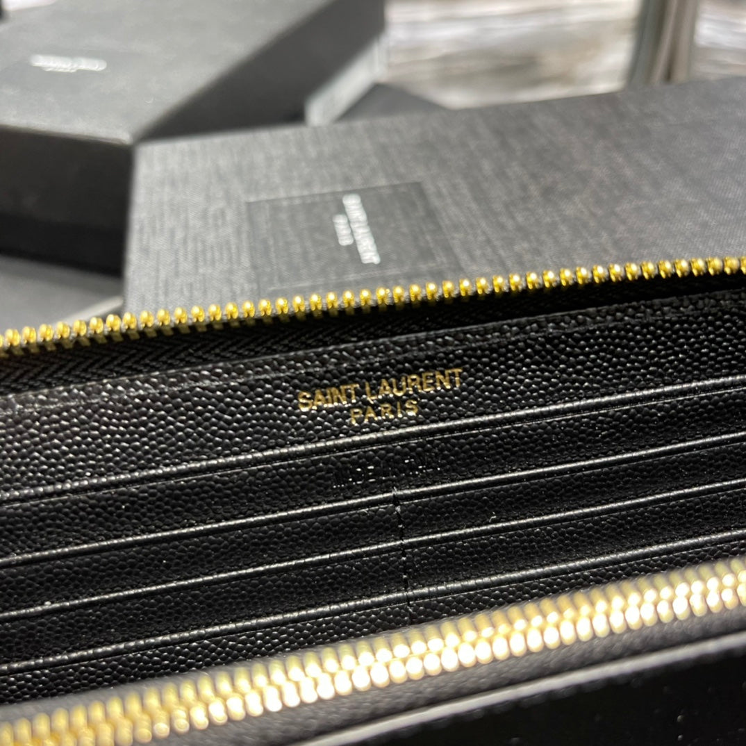 YSL 拉鍊長夾 黑色金扣
