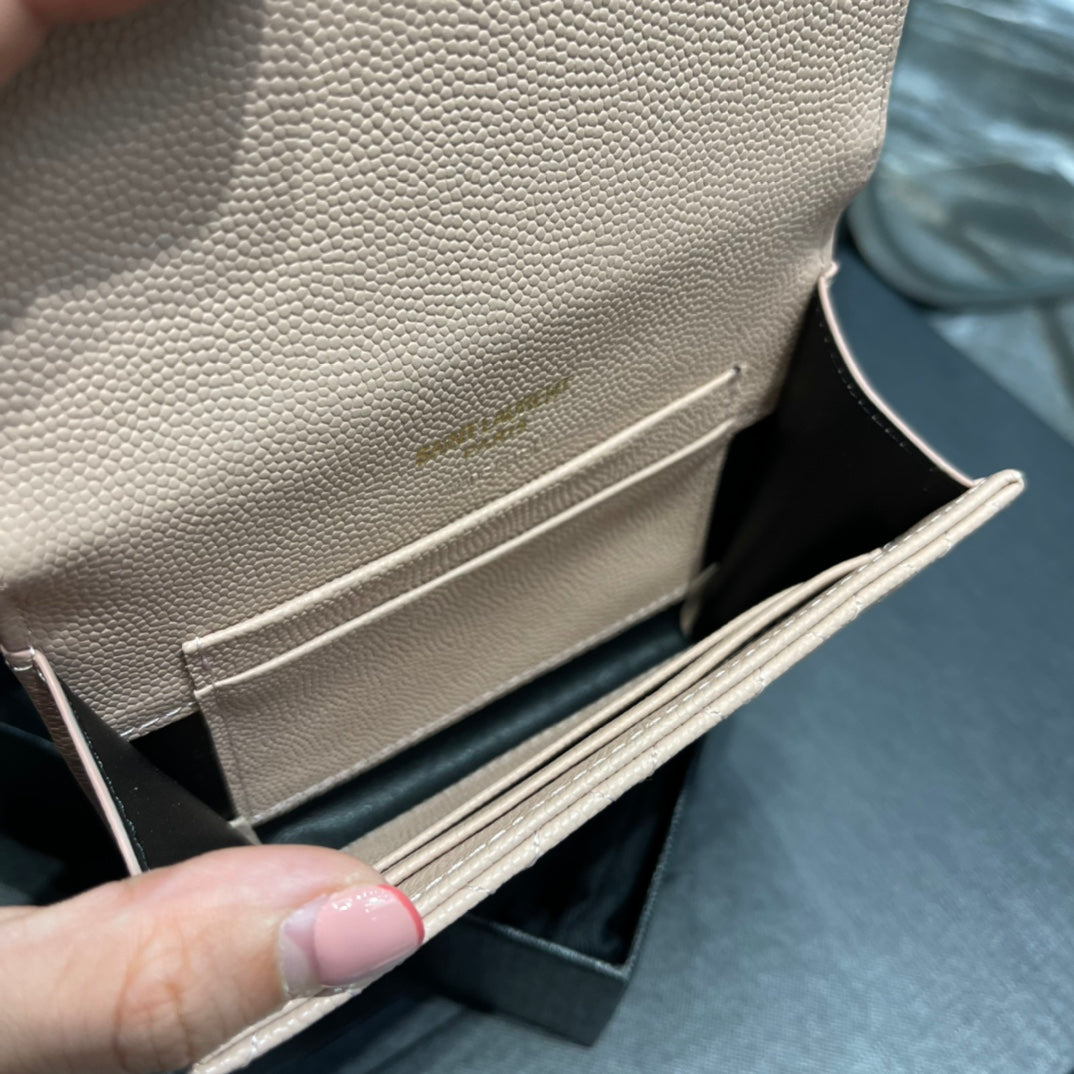 YSL 新款短夾-粉色金扣