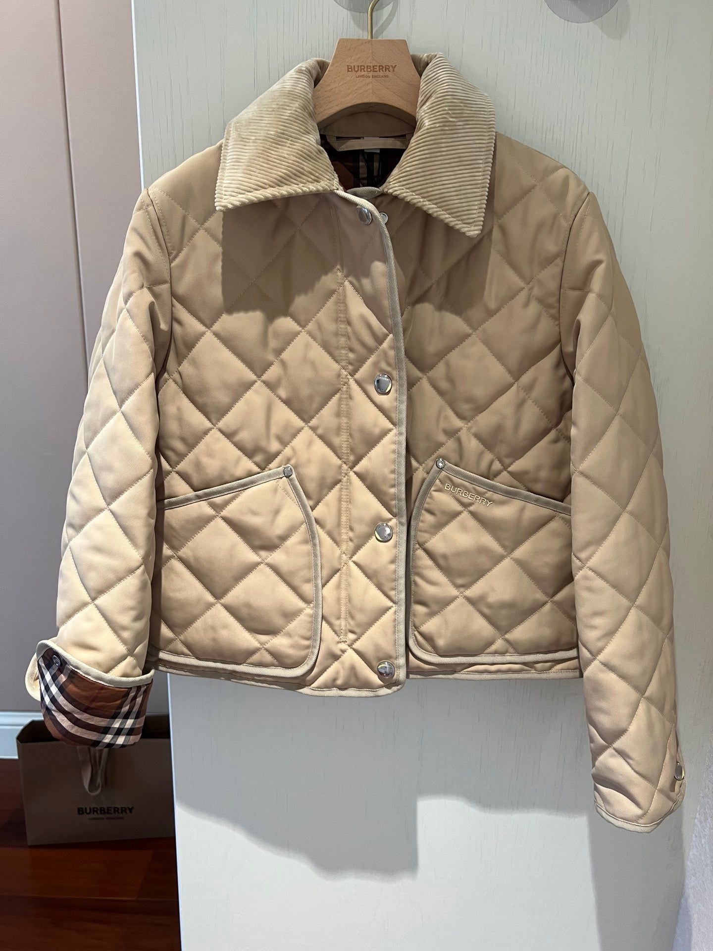 巴B家-秋冬棉服-經典格紋拼接燈芯絨衣領