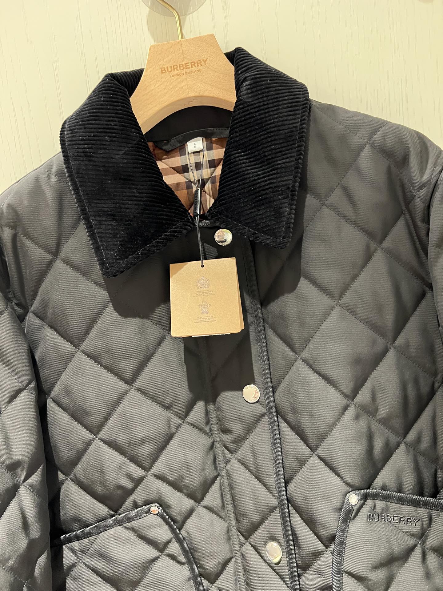 巴B家-秋冬棉服-經典格紋拼接燈芯絨衣領