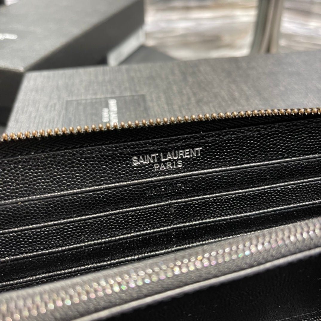 YSL 拉鍊長夾 黑色黑扣