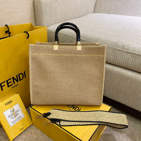 芬F家-Fendi Sunshine-中號編織手提袋