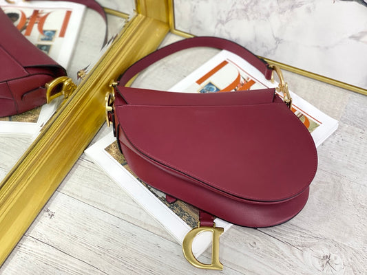Dior Saddle 馬鞍包-平紋-大號棗紅色-25.5cm