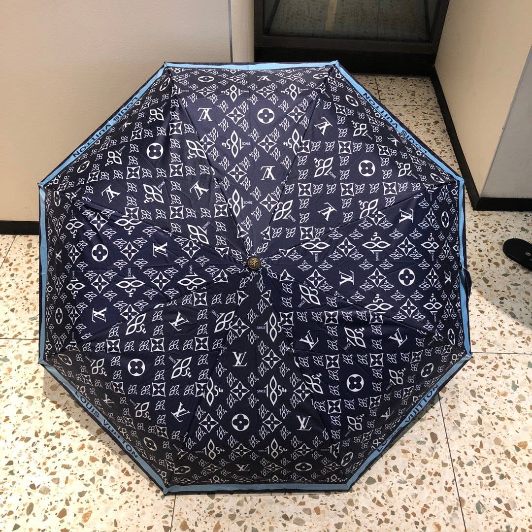路L家-老花三折自動雨傘-藍色