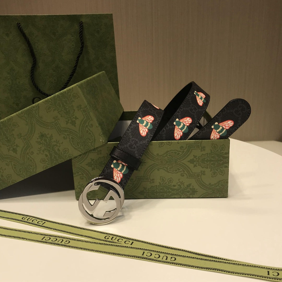 古G家-黑色印花皮帶-3.0cm