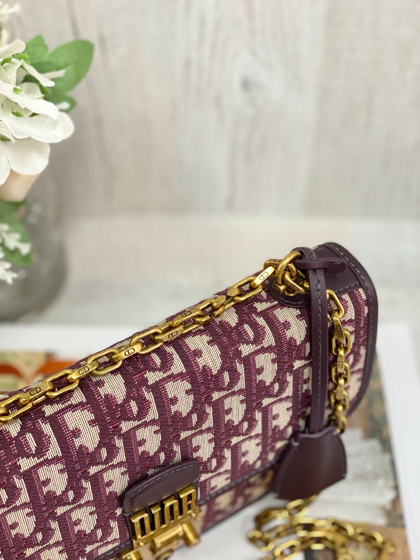 Dior WOC 鏈條包-帆布刺繡-紅色老花