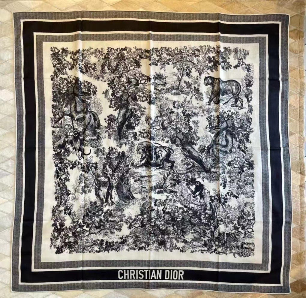 迪D家-茹伊叢手繪絲絨方形圍巾 110*110 cm