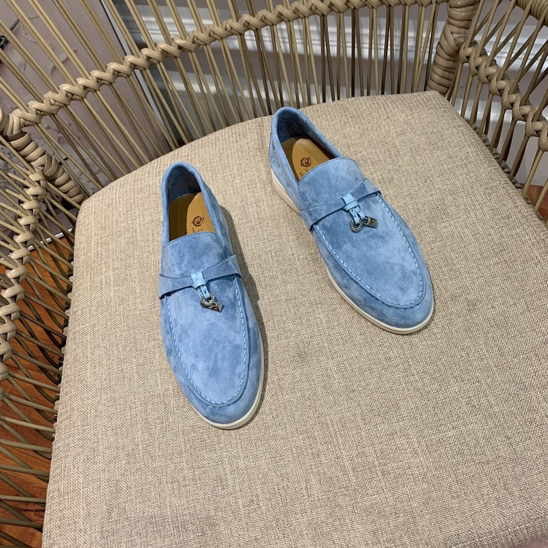 Loro p1ana-羊絨復古平底鞋 藍色