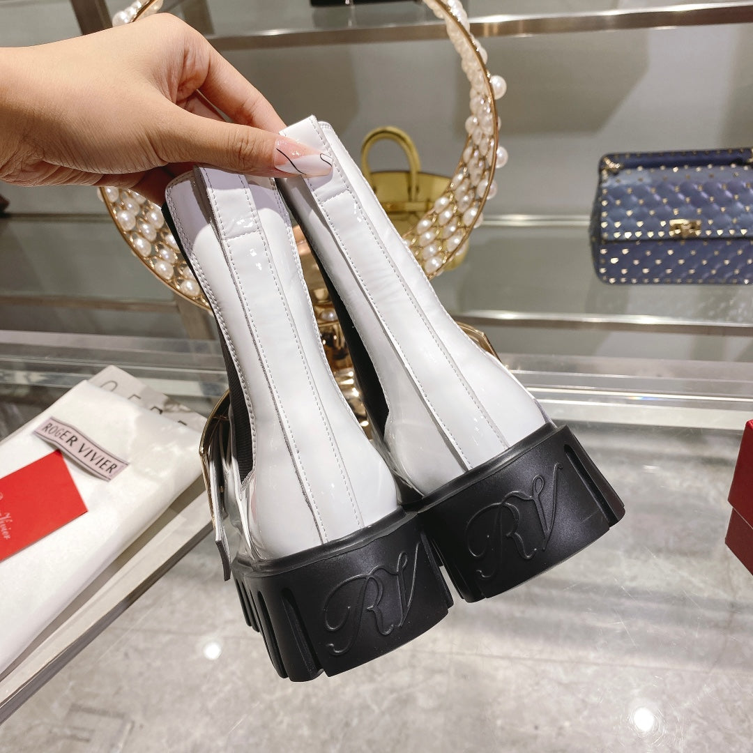 R方扣頭鞋-鑽扣短靴 白色
