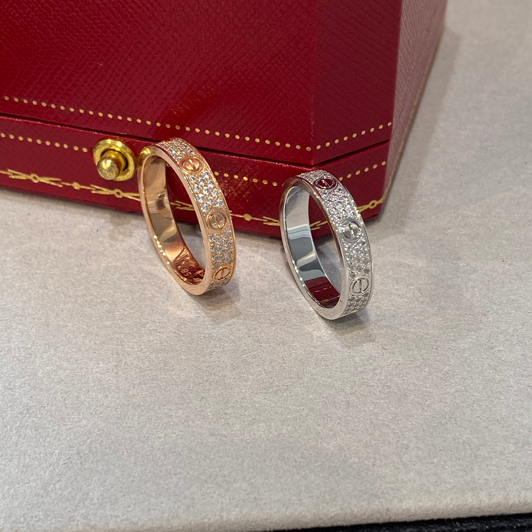 Cartier Love 寬版滿天星戒指-玫瑰金/白金