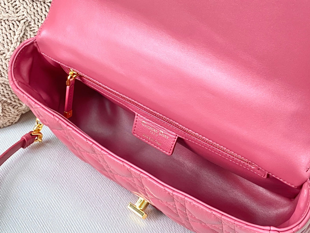 Dior Caro 大號28cm-玫粉小牛皮