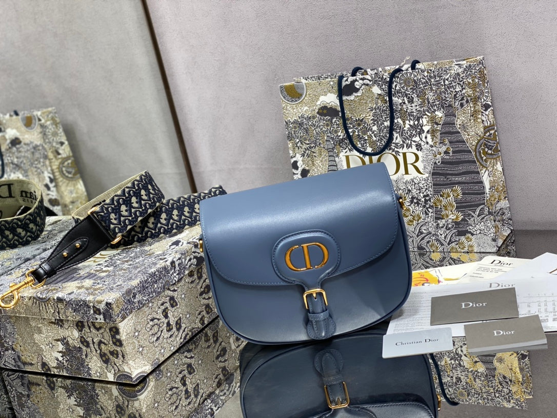 Dior Bobby-大號27cm-復古藍牛皮