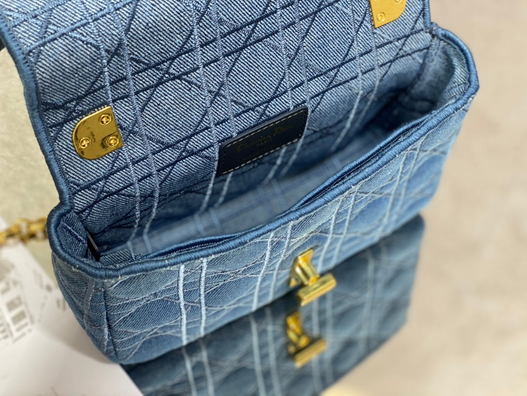 Dior Caro 小號20cm-牛仔藍