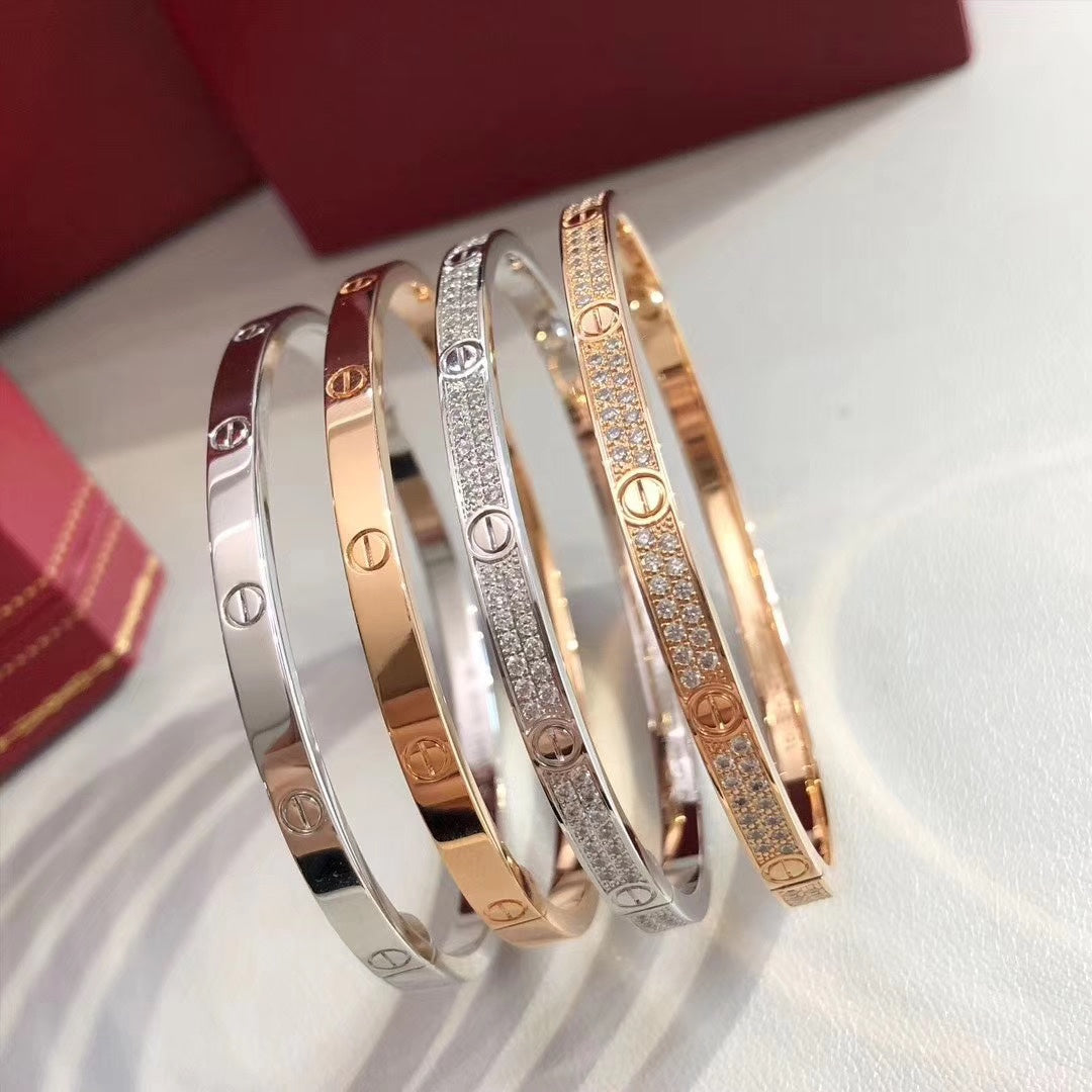 Cartier Love細版手鐲-玫瑰金/白金-無鑽