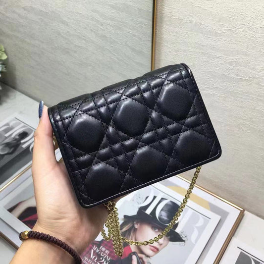 Dior Lady Dior Nano 鏈條卡包／腰包-黑色