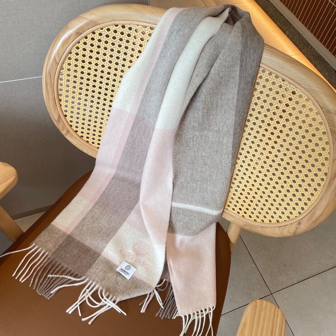 巴B家-格子圍巾 30*180cm 100%綿羊毛 粉色
