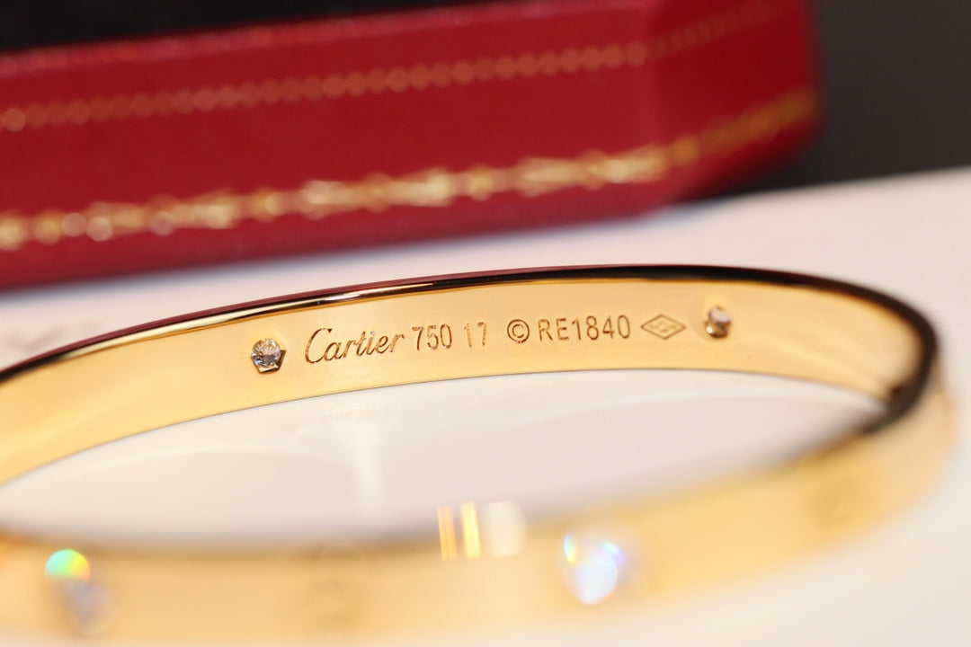 Cartier Love寬版手鐲-玫瑰金/黃金-4鑽