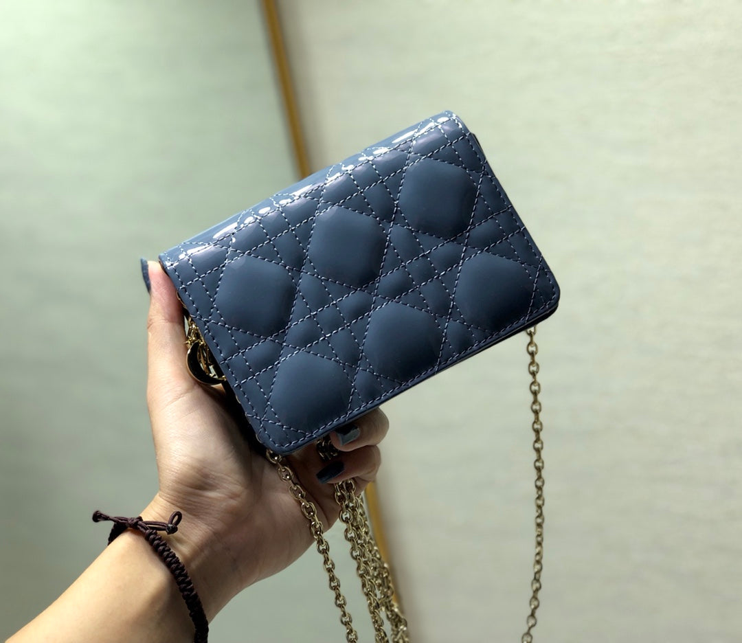 Dior Lady Dior Nano 鏈條卡包／腰包-深藍