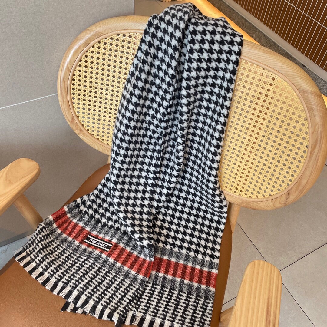 迪D家-千鳥格輕縮絨圍巾 34*188cm 100%綿羊毛