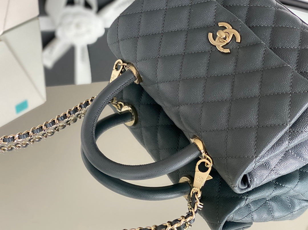Chanel coco handle 小號-灰色香檳金扣
