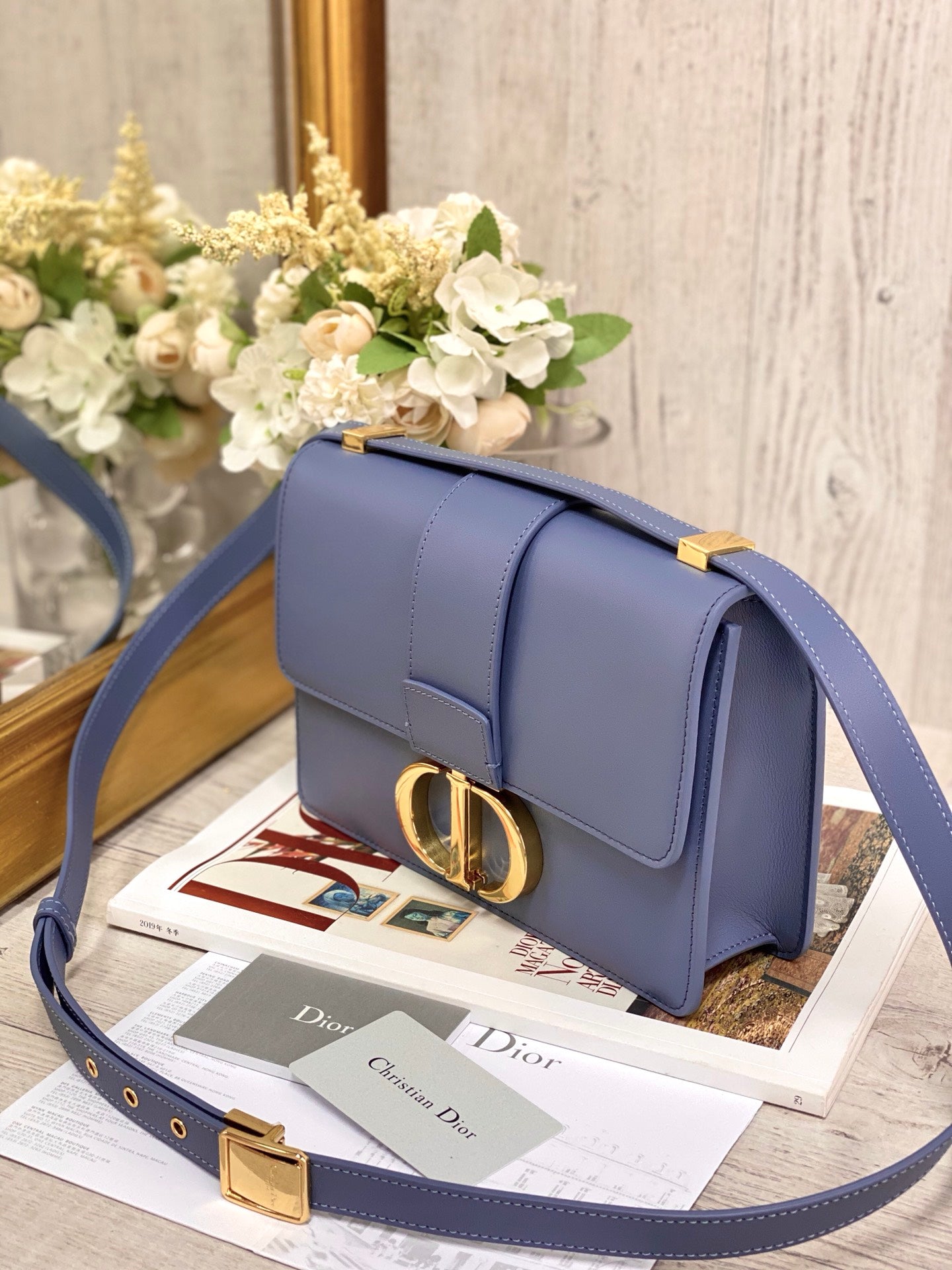 Dior 蒙田 30 Montaigne系列-24cm-牛皮平紋-海藍色