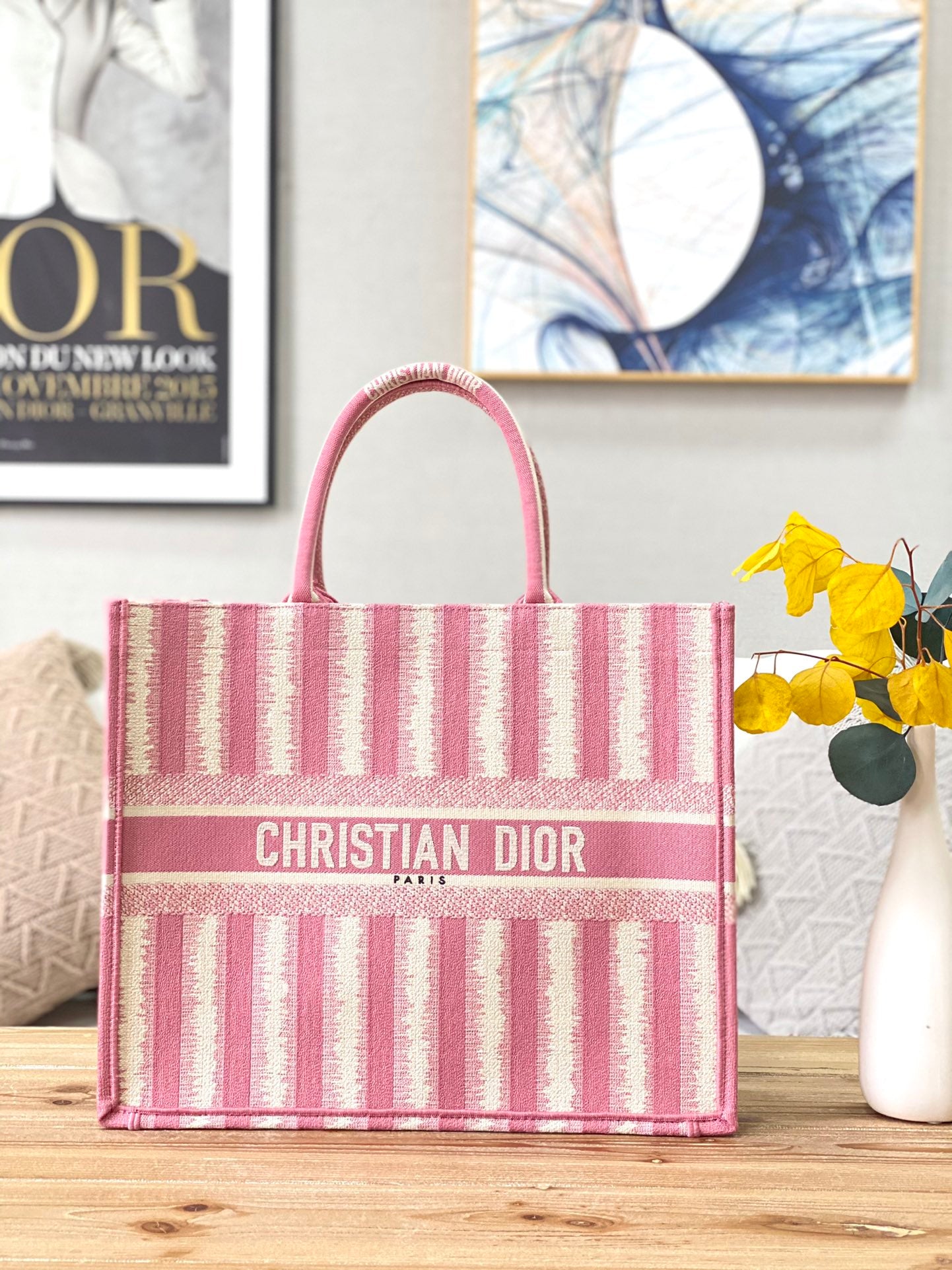 Dior Book Tote-大號41.5cm-粉色條紋