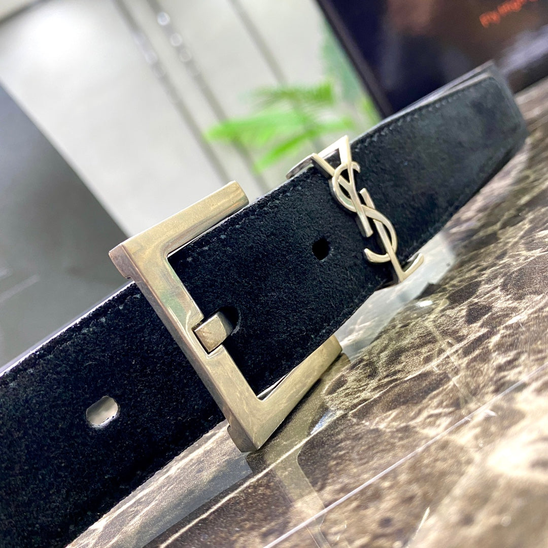 聖Y羅-黑色磨砂牛皮帶-3.0cm