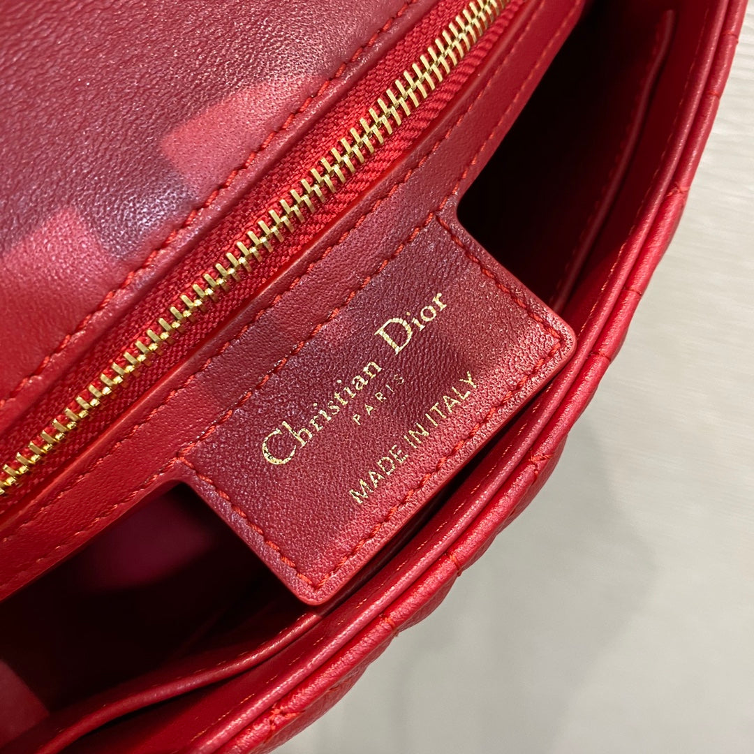 Dior Caro 小號20cm-紅色小牛皮