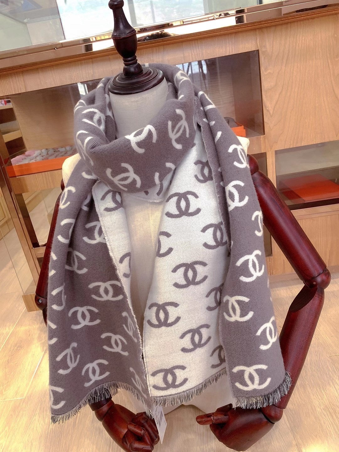 小香家-雙面雙C logo 羊毛羊絨圍巾 35*180cm
